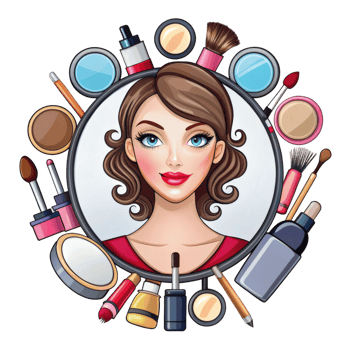 Woman Holding Mirror with Beauty Tools png