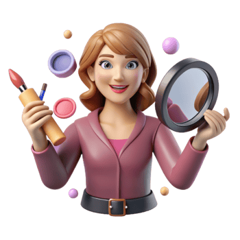 Fashion Cartoon Lady Holding Compact Mirror png