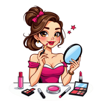 Cartoon Fashionable Woman Holding Mirror png