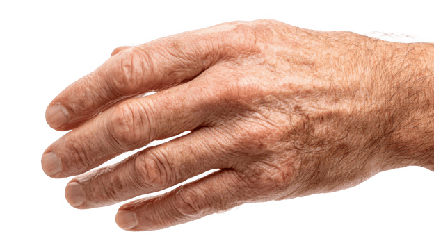 Wrinkled hand showing aging process on transparent background png