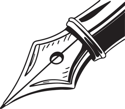 Elegant Hand-Drawn Fountain Pen Nib Close-up A Detailed Sketch of a Classic Writing Instrument, Isolated on White Background, Evoking Nostalgia and Creativity vector