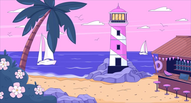 Lighthouse near beach with palm trees vector