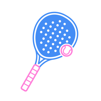 Padel racket and tennis ball icon. Blue and pink padel racket png