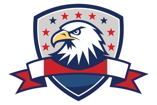 Patriotic Eagle Crest with Stars, Stripes, and Ribbon Banner Design vector