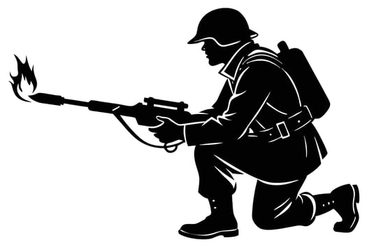 Soldier Aiming Flames Vintage Military Fire Weaponry Illustration vector