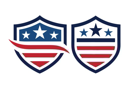 Patriotic Shields Emblems Stars and Stripes Badges in Red, White, and Blue vector
