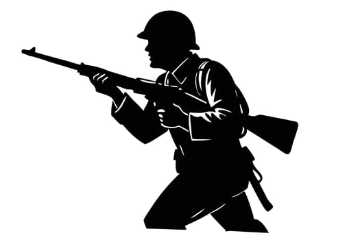 Soldier Silhouette American Infantryman with Rifle, Uniform and Helmet from World War II Era vector