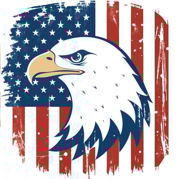 American Flag with Patriotic Eagle Head in Distressed Style, Fourth of July Celebration vector