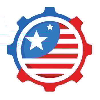 Patriotic Gear Icon Featuring American Flag Colors, Stars and Stripes Design vector