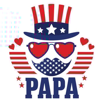 Patriotic Papa with American Flag Hat, Heart Glasses, and Starry Smile vector