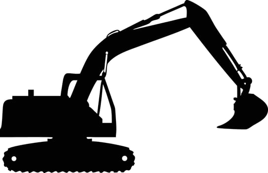 Silhouette of Heavy Excavator Machine with Raised Bucket for Construction and Industry vector