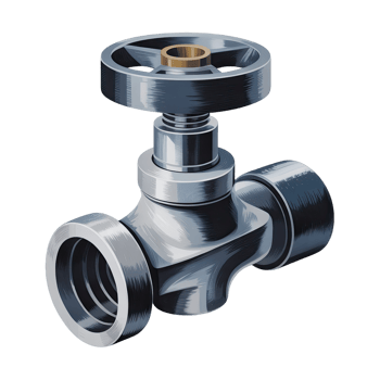 Illustration of a metal valve used in plumbing or industrial applications on transparent background png