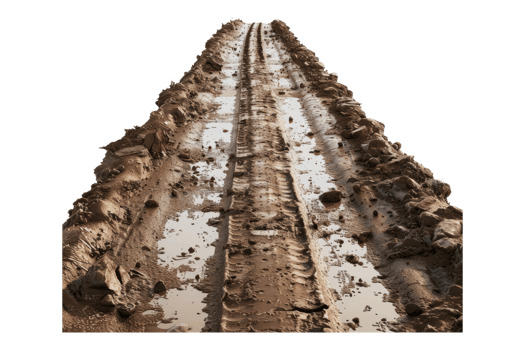 Country muddy road isolated on transparent background png