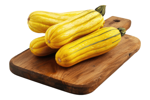 Delicate squash on a wooden chopping board isolated on transparent background png