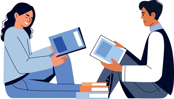A flat style illustration showing friends exchanging books vector