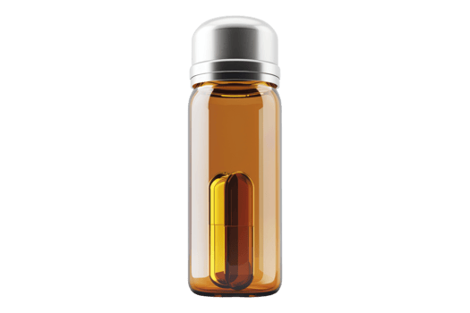 A bottle with a small pill inside png