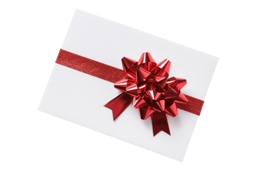 A white card with a red bow on top png