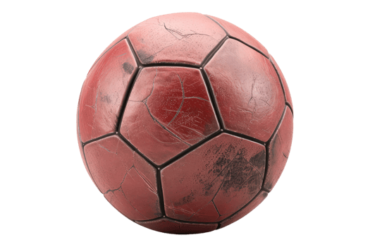 A red soccer ball with cracks on it png