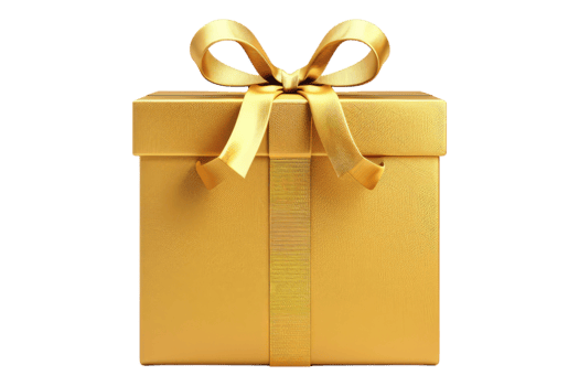 Golden gift box with golden ribbon isolated on transparent background png