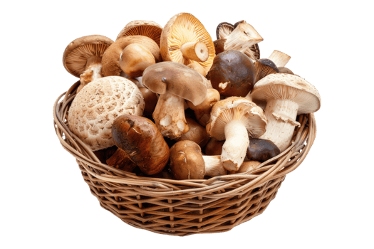 Mushroom medley basket isolated on transparent background png