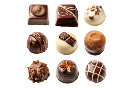 Various delicious chocolate isolated on transparent background png