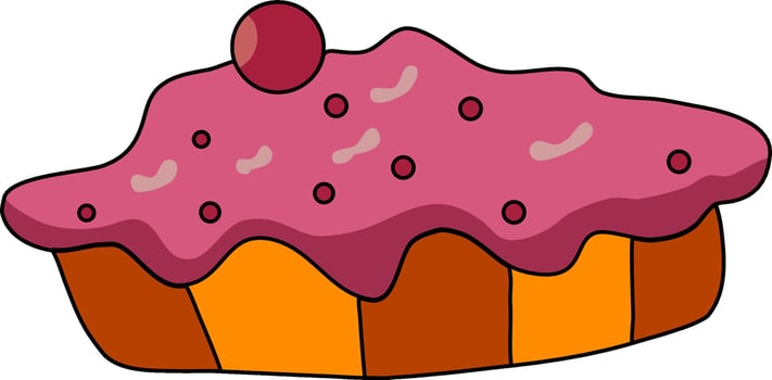 Sweet Cupcake with Pink Frosting and Cherry vector
