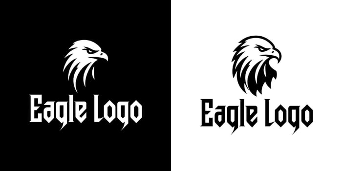 Fierce Black Eagle Head Logo with Curved Silhouette and Gothic Typeface for Strong Visual Branding vector