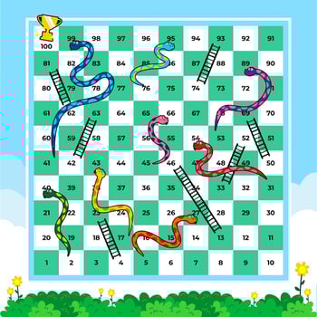 colorful snakes and ladders board game design vector