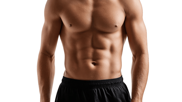 Muscular torso of a fit man showing defined abs on transparent background png