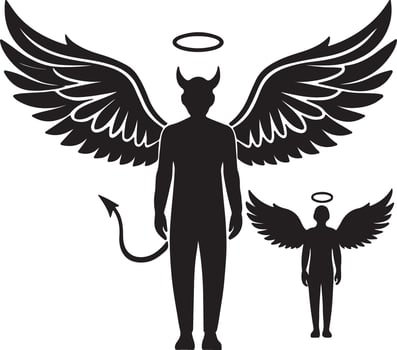 Mysterious Fallen Angel with Wings and Halo Silhouette, Dark and Dramatic Religious Art - Professional digital artwork with vibrant colors and detailed composition vector