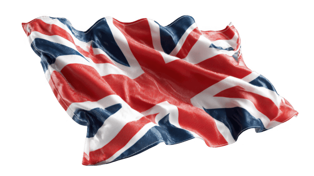 United kingdom flag fluttering on transparent background, realistic 3d rendering png