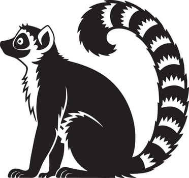 Majestic Ring-Tailed Lemur Silhouette Elegant Pose Against White Background, Captivating Wildlife Art - Professional digital artwork with vibrant colors and detailed composition vector