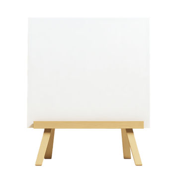 Blank white canvas on wooden easel isolated on a transparent png