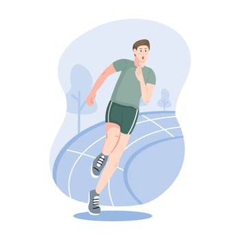 Male runner sprinting on track. Flat illustration for health, sports training, active lifestyle banner or background. vector