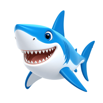 Smiling cartoon blue shark 3D Icon png