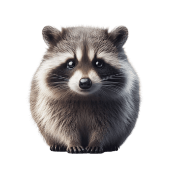A charming raccoon sits quietly, its round body and soft fur creating an endearing sight. Its large, expressive eyes capture attention in this delightful moment of calmness png