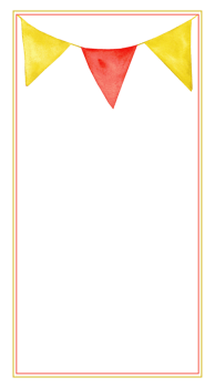 Festive frame with colorful flags for celebration and decoration. Vertical banner, card. Template for invitation, label. Copy space. Watercolor illustration. Isolated. Hand drawn. Education concept png