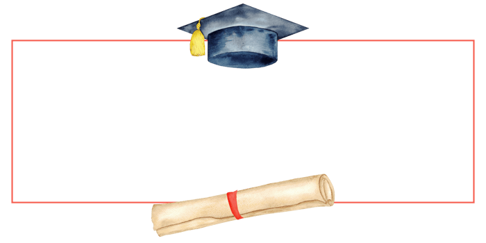 Graduation celebration frame with cap and scroll for educational design. Horizontal banner, invitation, poster, card. Isolated watercolor illustration. Template for education concept. Copy space png