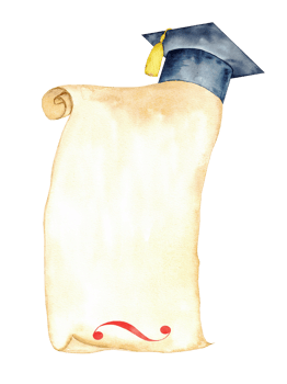 Academic achievement scroll and graduation cap background for graduation celebrations. Education concept. Vertical banner, invitation. Tempate for certificate, card. Copy space. Isolated End of course png