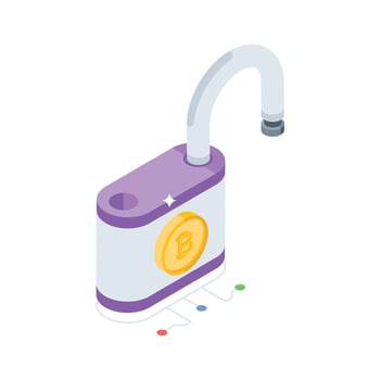 Here is an isometric style icon of bitcoin lock feature vector
