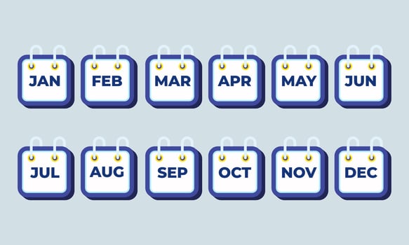 Full Year Calendar Display with Highlighted Months for Event Planning and Scheduling vector