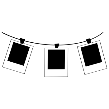 three polaroid pictures hanging on a rope png