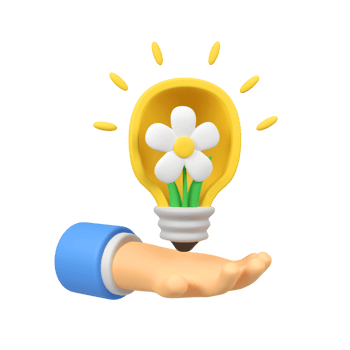 Human hands receive light bulbs and flowers isolated 3d render icon illustration png