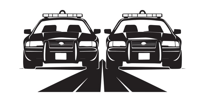 Two police car silhouette icon vector