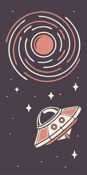 galaxy portal and spaceship icons, sci-fi universe theme vector