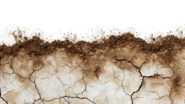 Cracked dry earth meeting loose soil on transparent background png
