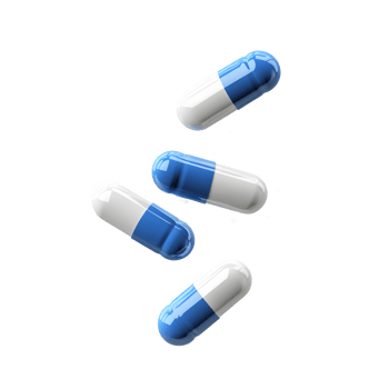 High-Angle View of Multiple Blue and White Medicine Capsules in Flight png