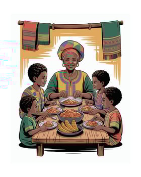 African Family Meal Grandmother and Grandchildren Enjoying a Traditional Dinner Together vector