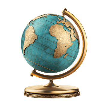 Ornate Vintage-Style Teal and Gold Globe on Stand png