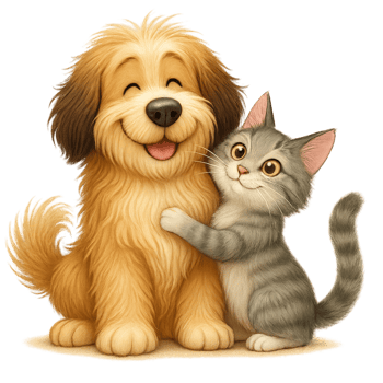 A dog and cat hugging each other png